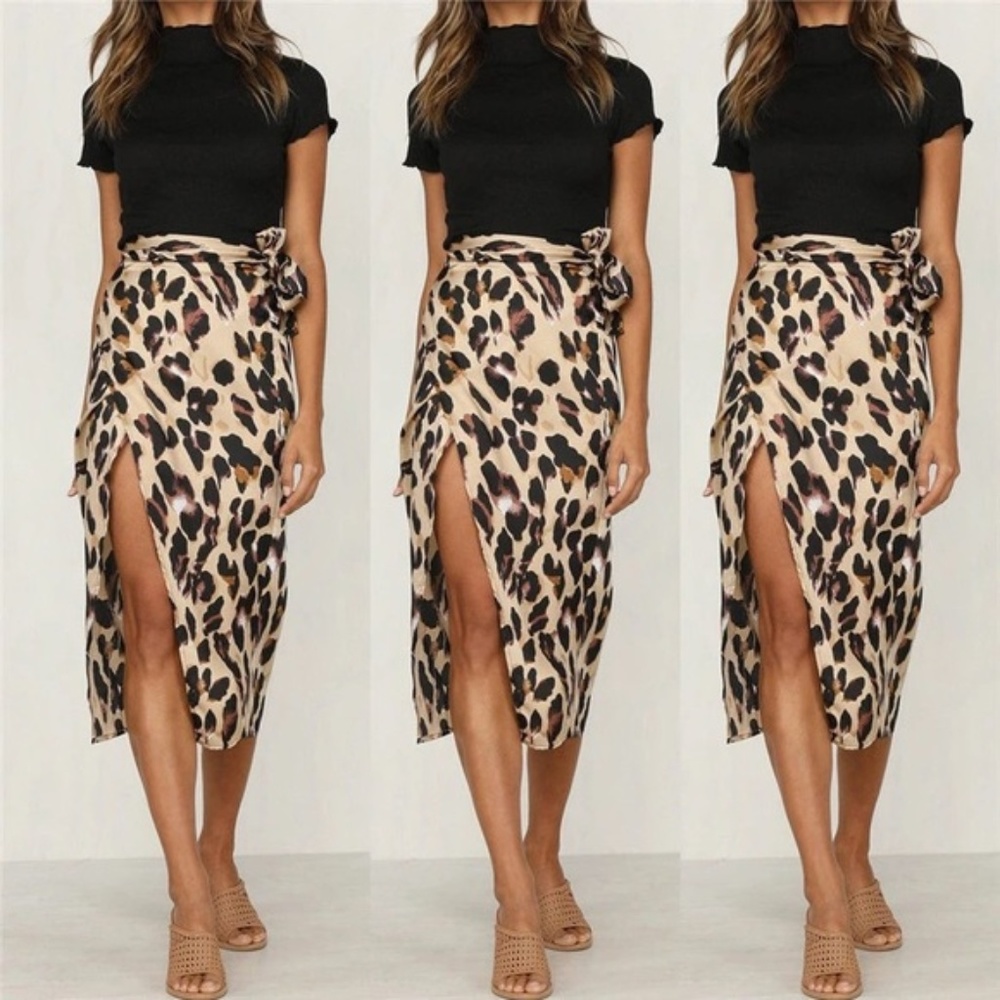 Leopard Wrap Midi Skirt
